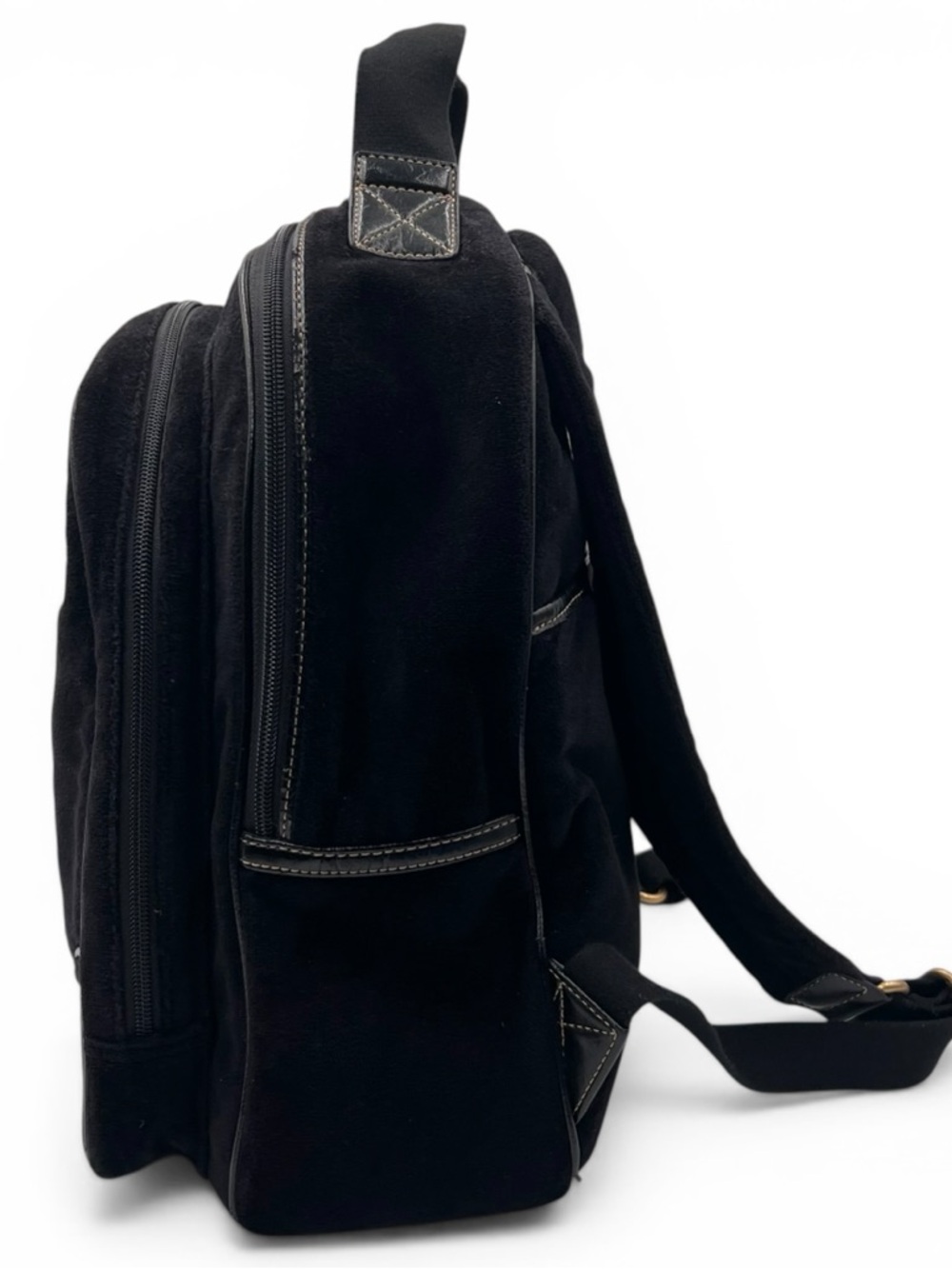 Juicy Couture Vintage Y2K Black Velour Backpack Embroidered Floral Crest Logo - Picture 7 of 13